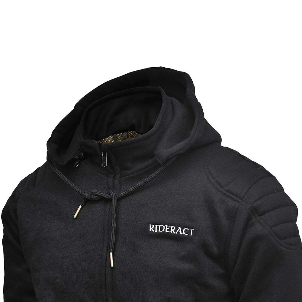 RIDERACT® Mens Motorcycle Black Hoodie Rainforced Riders Hoodie With CE Armors L